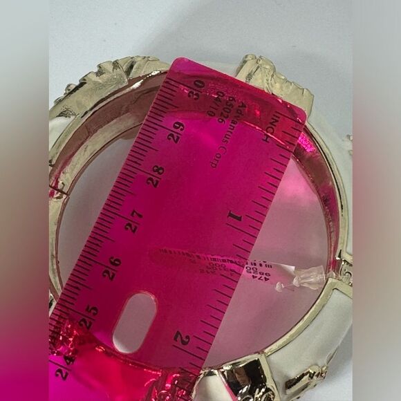 Sequin White and Gold Enamel Hinged Bangle Bracelet - Picture 13 of 16